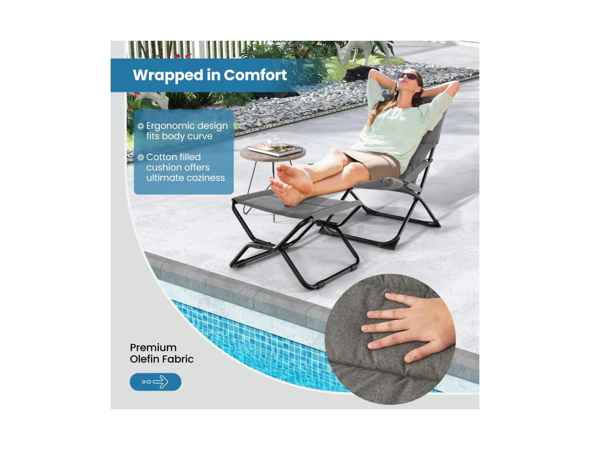 Boyel Living Patio Folding Sling Chair with Ottoman Footrest and Removable Cushion
