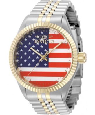 Specialty 50421 Men's 43mm Quartz Watch - Red, White and Blue Dial, Two-Tone Gold and Steel Bracelet