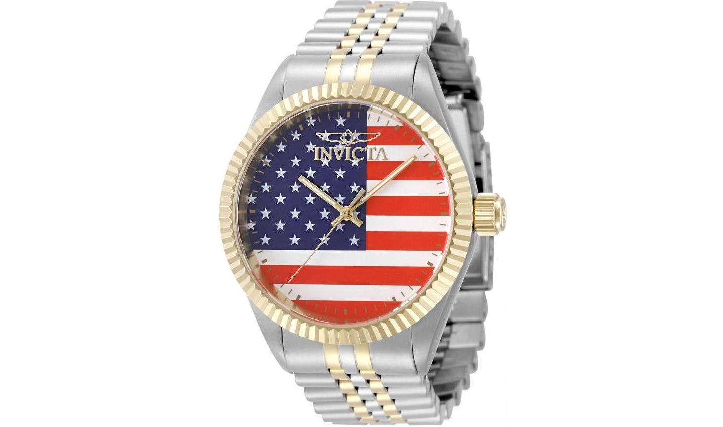 Мужские часы Invicta Specialty 50421 43mm Quartz - Red, White and Blue Dial, Two-Tone Gold and Steel Bracelet, цвет: Двухцветный — фото 1