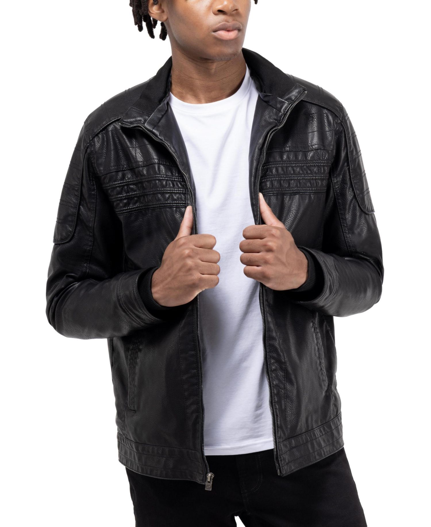 XRAY Men's Grainy PU Leather Hooded Jacket With Faux Shearling Lining