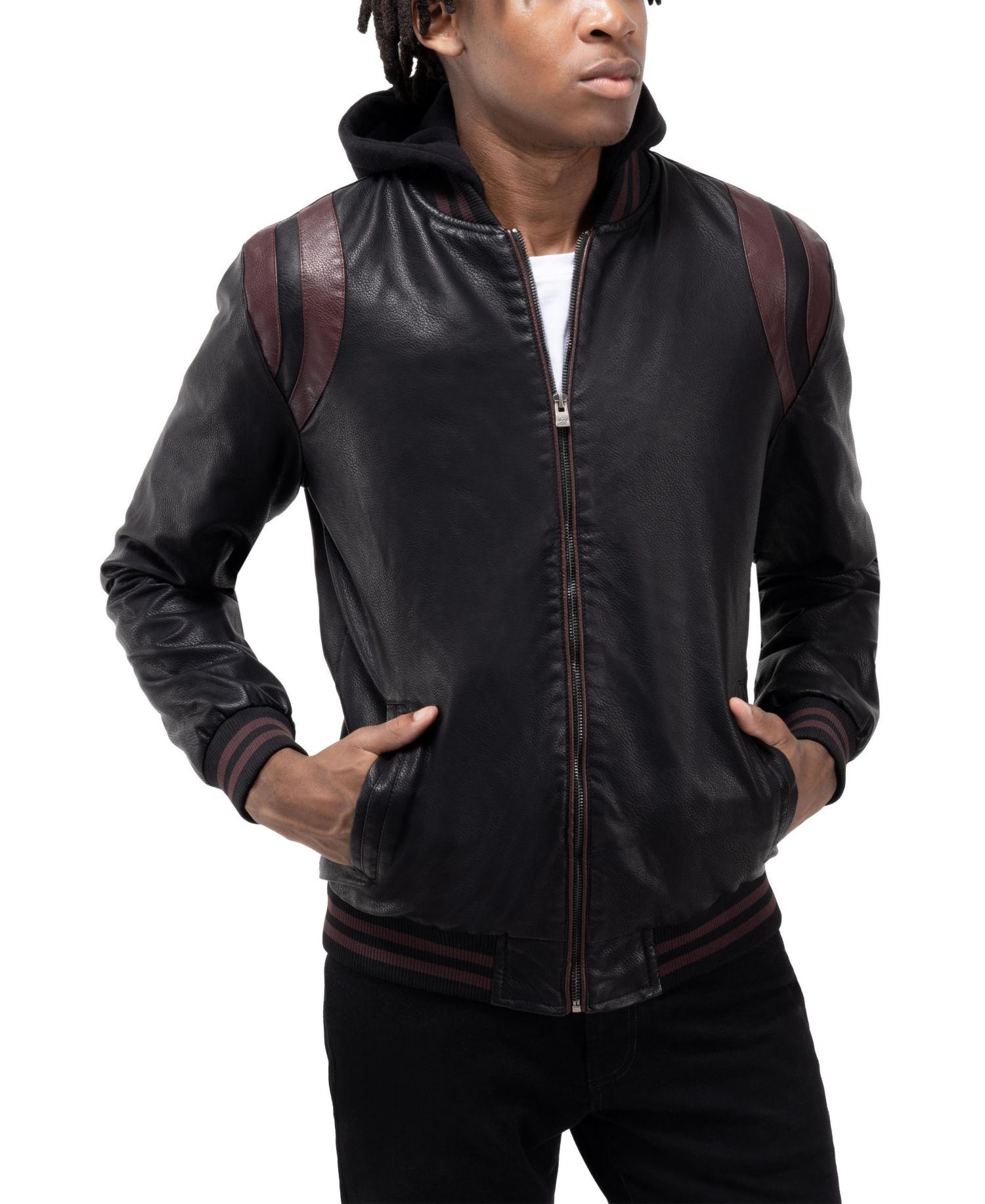 XRAY Men's Grainy PU Hooded Jacket With Faux Shearling Lining