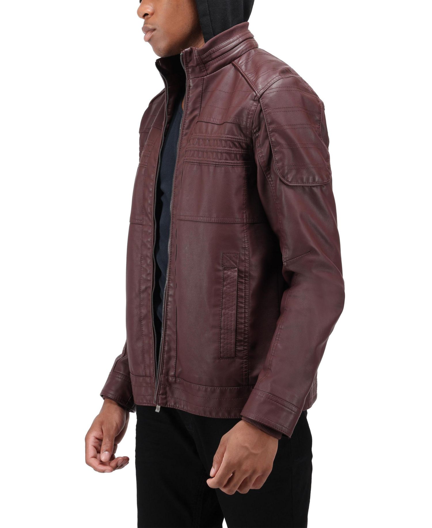 XRAY Men's Moto PU Jacket With Hood and Faux Shearling Lining
