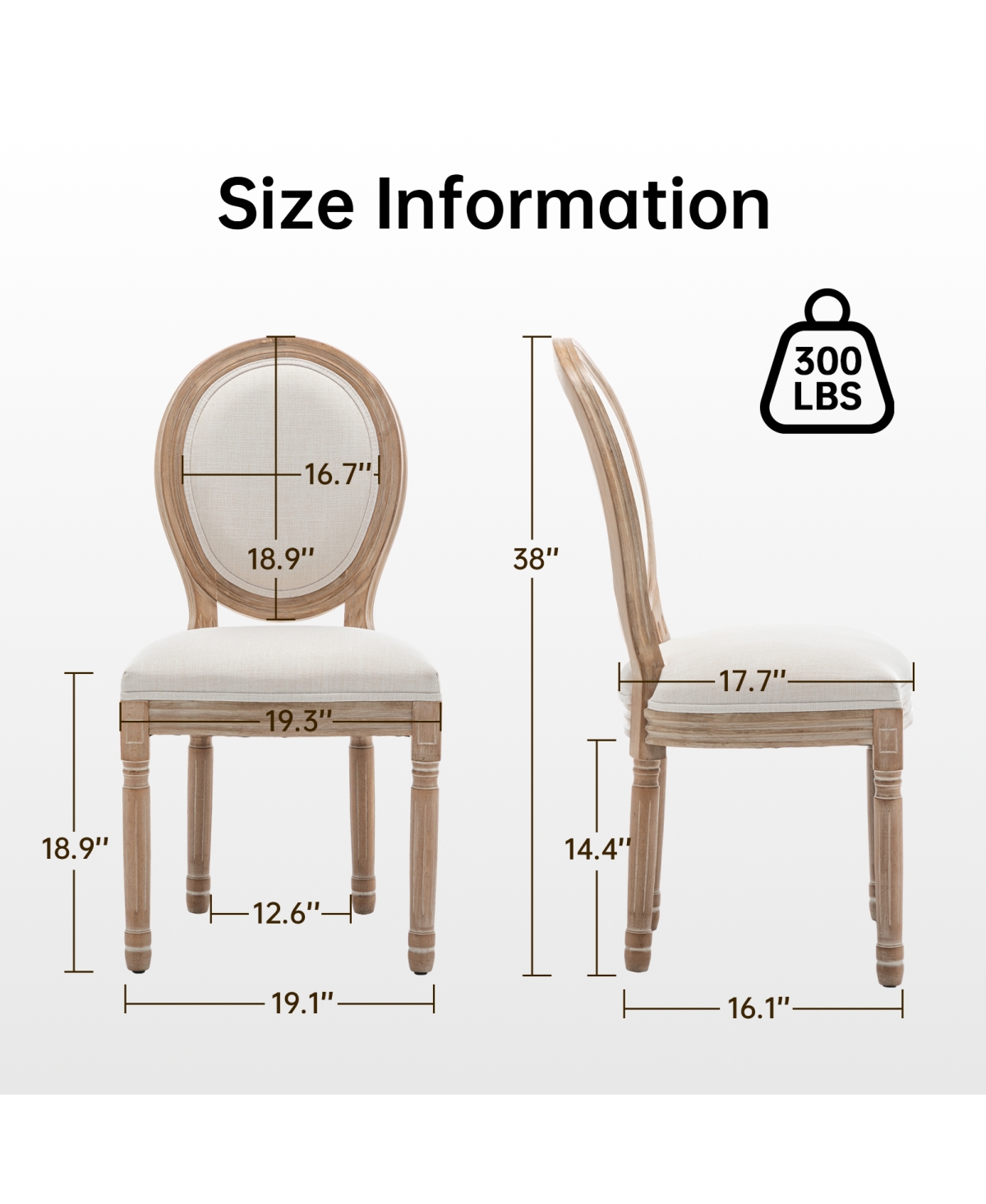 Streamdale Furniture Farmhouse Solid Wood Dining Chairs with Linen Cushions, Set of 2