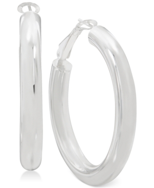image of Polished Tube Hoop Earrings in Sterling Silver