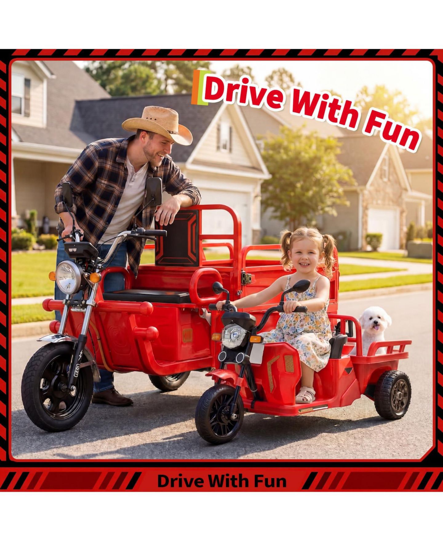Детская игрушка homfan 12V Kids Electric Motorcycle 3-Wheel Ride-On Tractor with Trailer, 2x55W Motor, Bluetooth Music, Ages 3-8 — фото 3