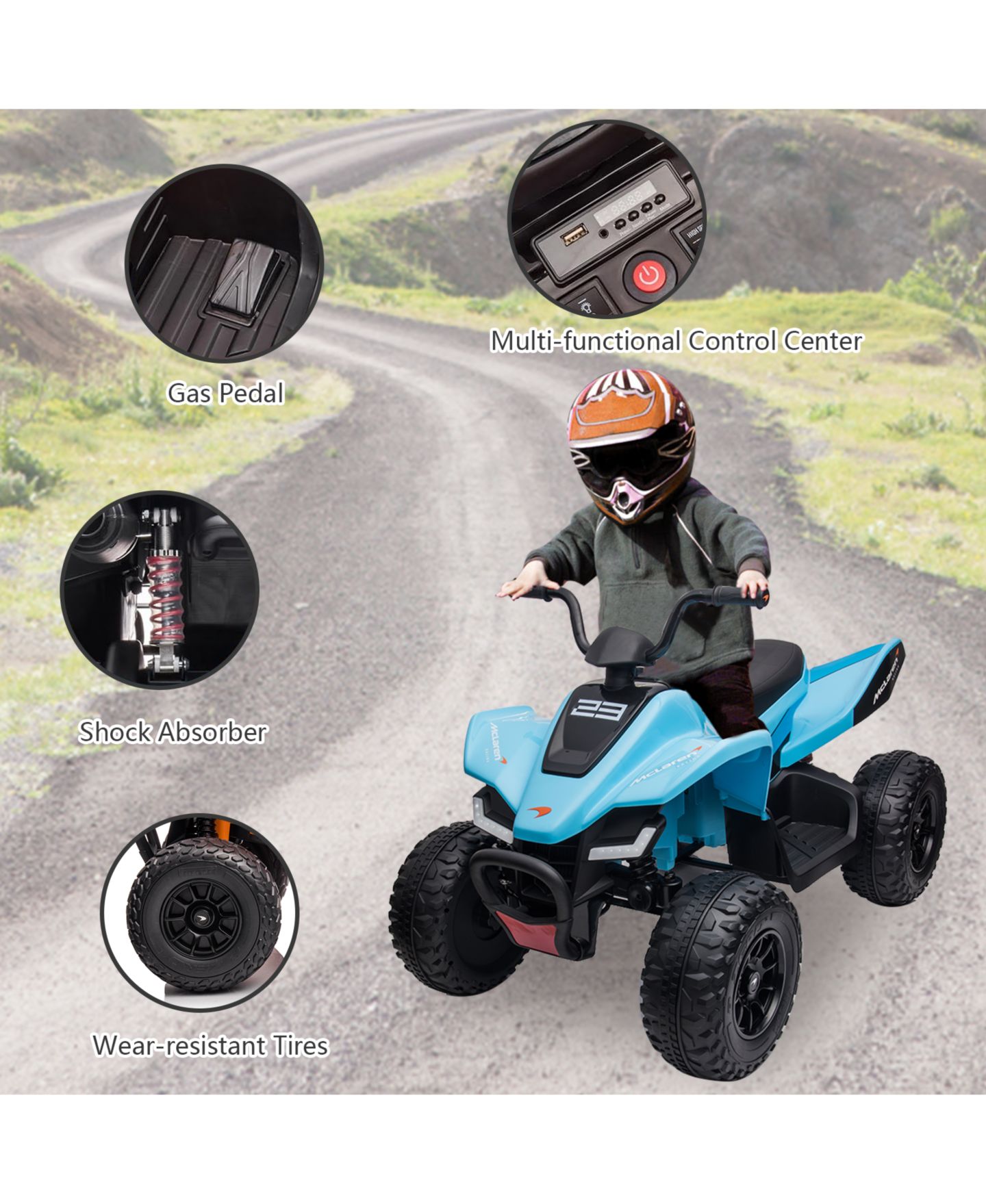 Детская игрушка homfan 24V 4WD Kids Ride On ATV 4 Wheeler Quad Car with LED Lights, 2 Speed, 66 lb Capacity, 3–8 лет — фото 10