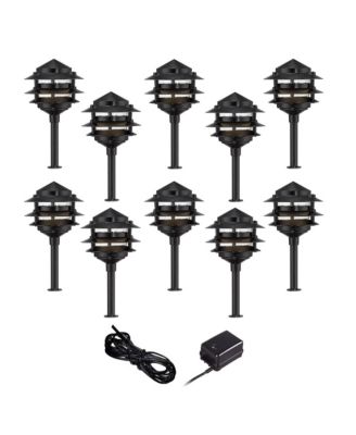 Pagoda 12" High Modern 12-Piece Outdoor Landscape Lighting Set Porch House LED Bulb Dusk To Dawn Black Aluminum