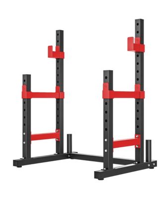 Adjustable Squat Rack Stand with Dual Barbell Holders, Safety Spotters and Plate Storage, 660 lb Capacity