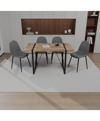 5-Piece Dark Wood Metal Dining Set, Medieval MDF Table with 4 Waterproof Suede Chairs