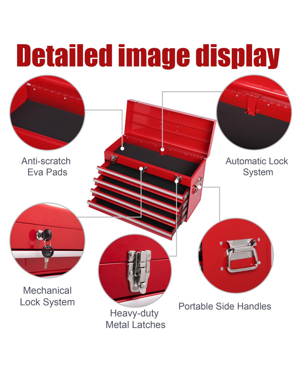 Streamdale Furniture 21" Heavy-Duty 4-Drawer Portable Metal Tool Box with Ball Bearing Slides
