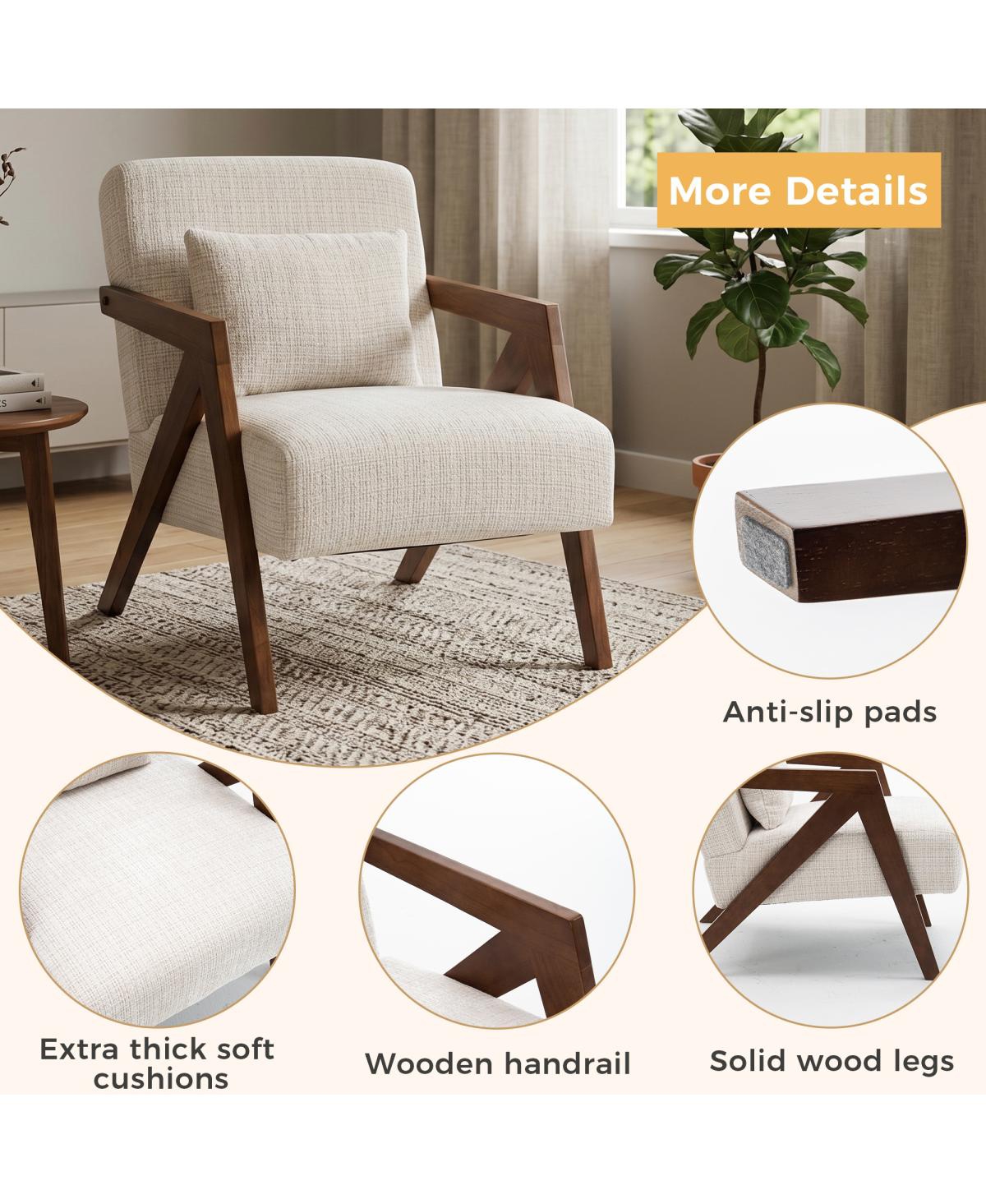 Streamdale Furniture Mid-Century Modern Chenille Accent Chair with Wood Frame and Pillow