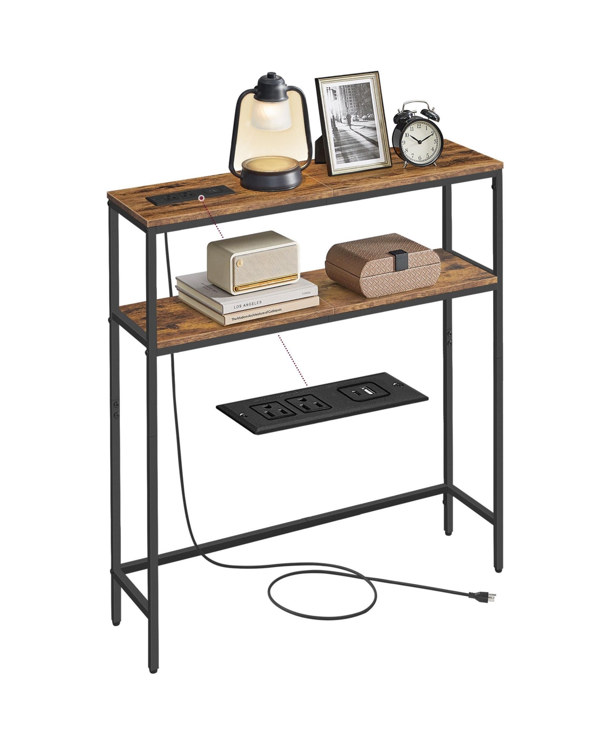 Slickblue 2-Tier Sofa Table with Built-In Power Outlet and Storage Shelves