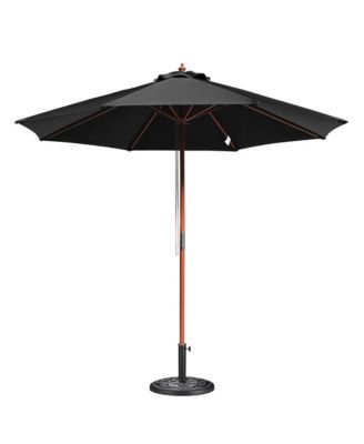 9FT Solid Wood Patio Umbrella With Retro Base Pulley Lift for Resort Outdoor Event Decor Rental Wedding Party
