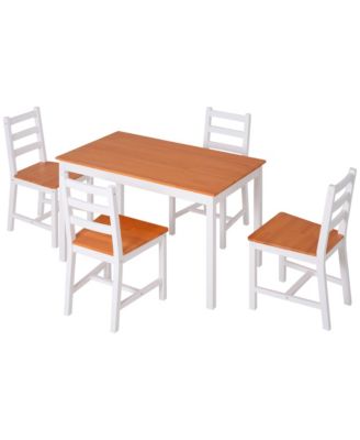 5 Piece Dining Table Set with 4 Chairs, Solid Pine Wood