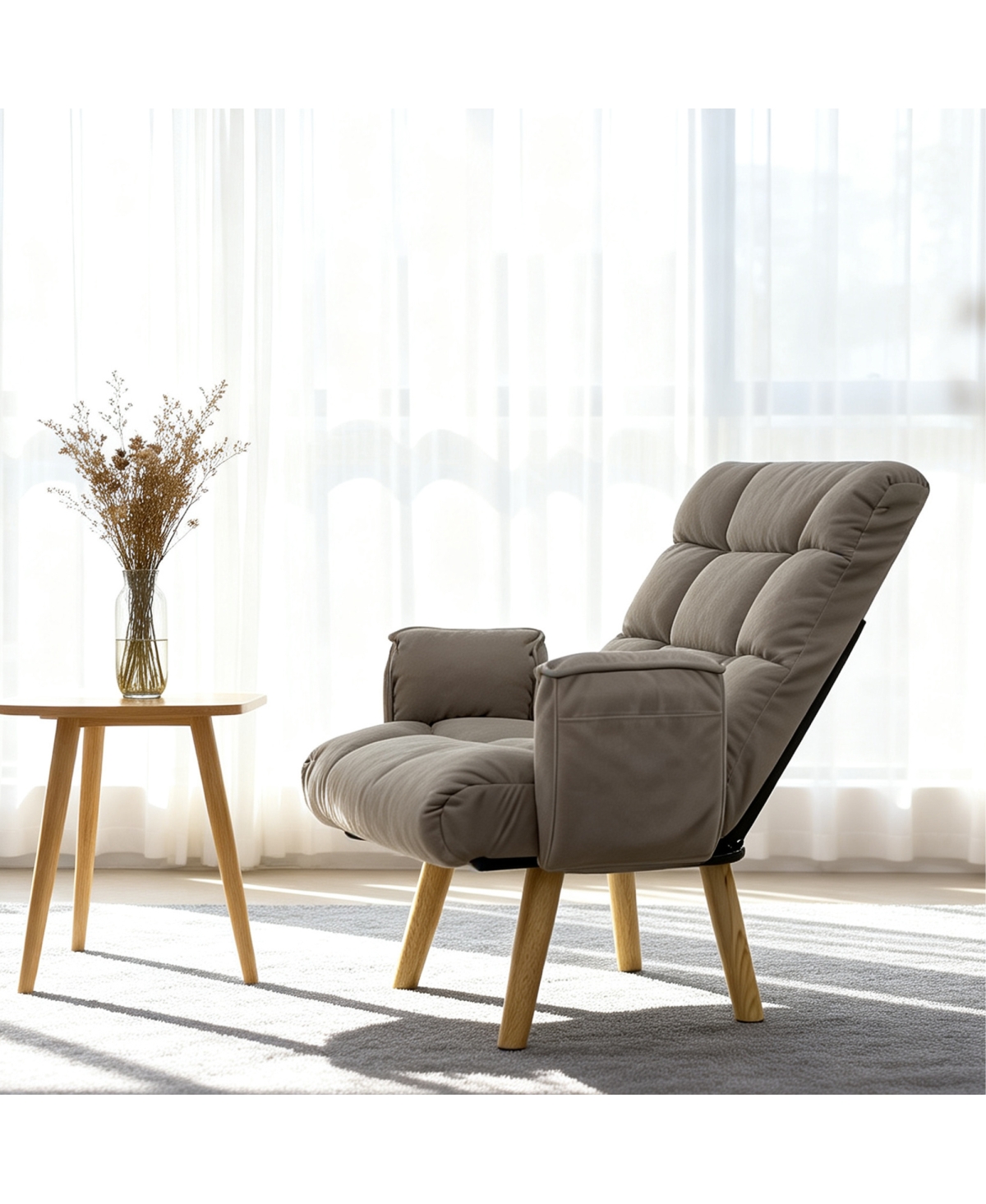 Streamdale Furniture Lambswool Adjustable Lazy Sofa Lounge Chair with Solid Wood Legs