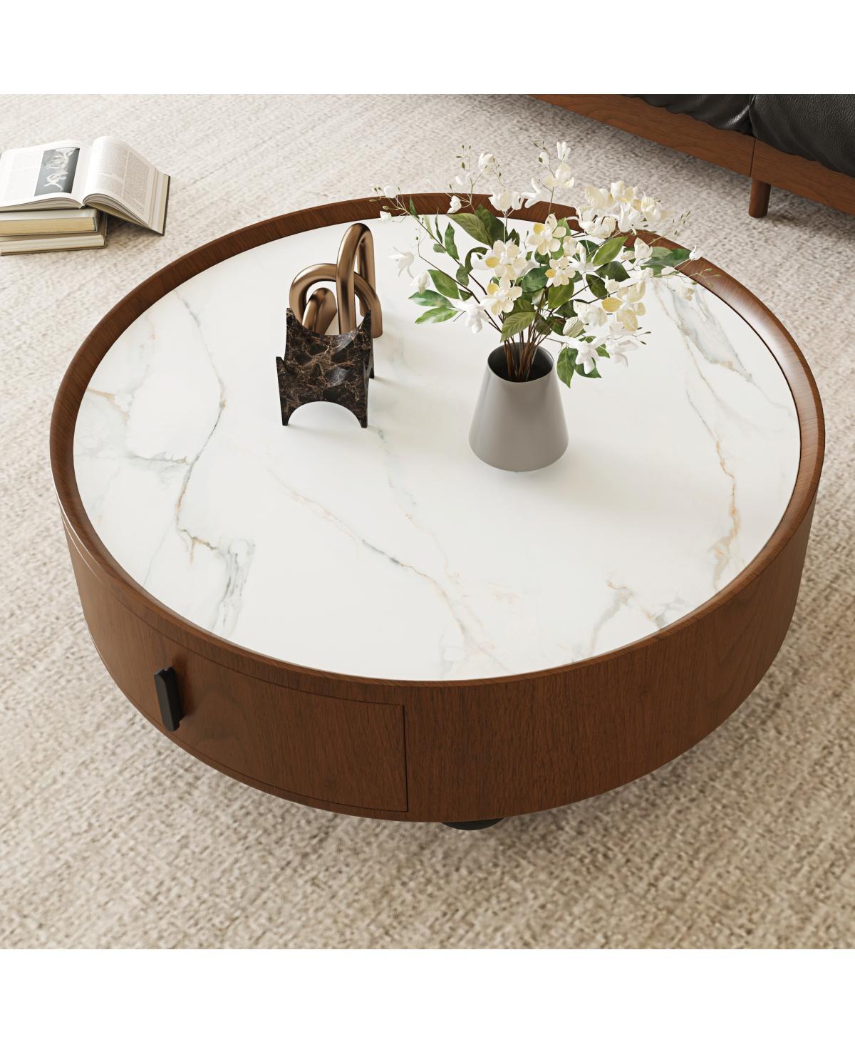 Streamdale Furniture 35" Round Marble-Look Coffee Table with Storage and Ball Feet