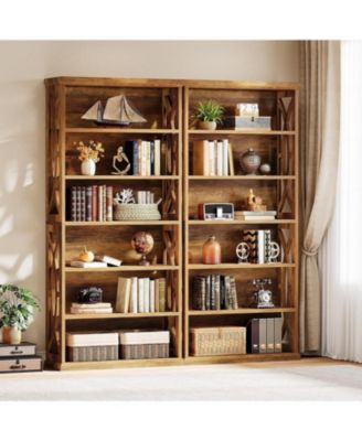 2 Pieces 71 Inches Tall Bookshelf, 6-Tier Freestanding Bookcase for Living Room, Anti Tipping Devices Included