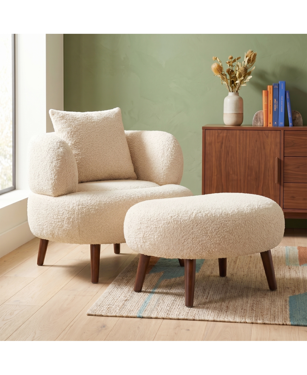 Streamdale Furniture Nordic Chenille Lazy Club Chair with Ottoman and Pillow