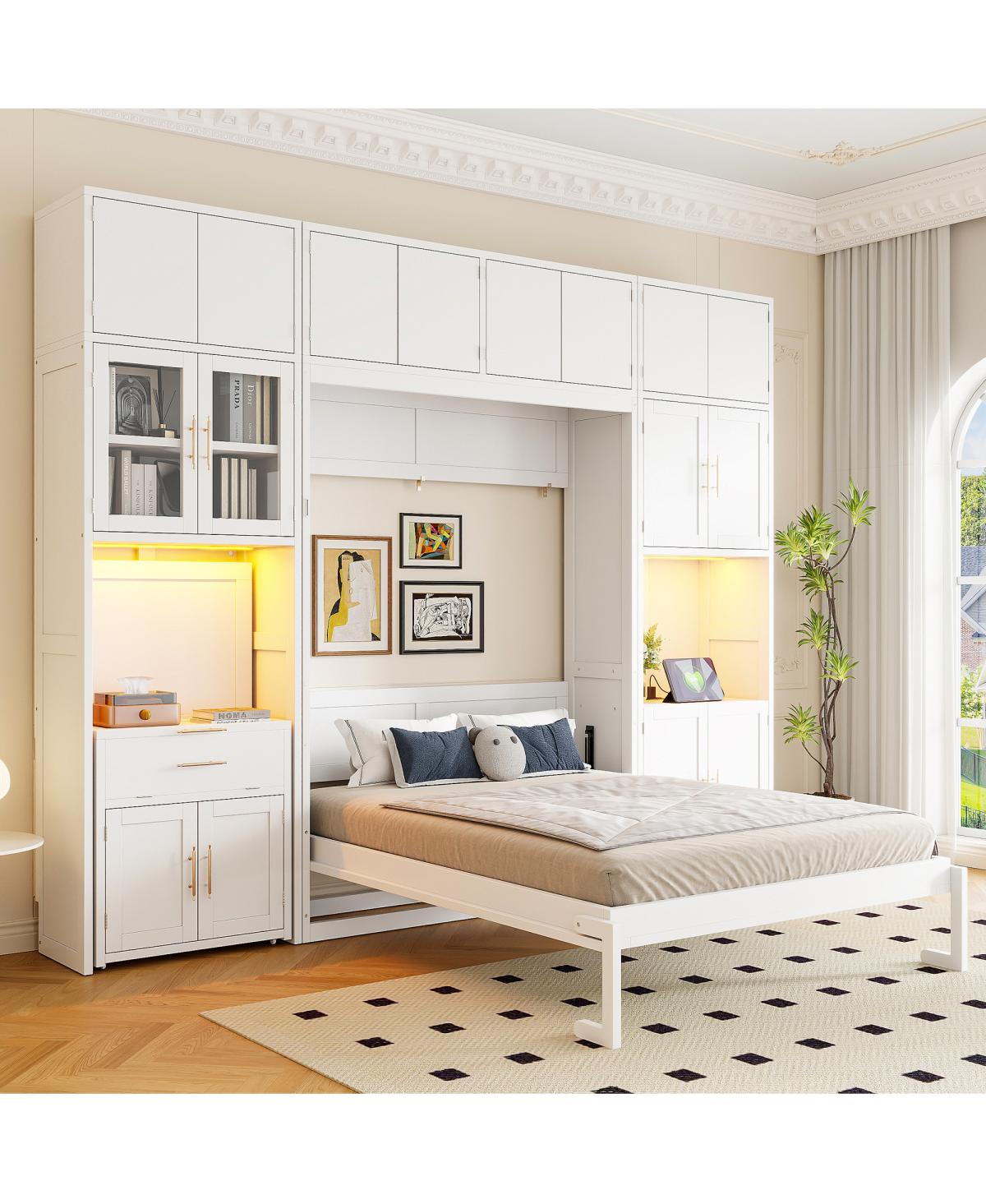 Streamdale Furniture Full Size Murphy Bed with Desk, Storage Cabinets and Led Light