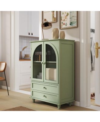 Farmhouse Arched Glass Buffet Cabinet with Drawers