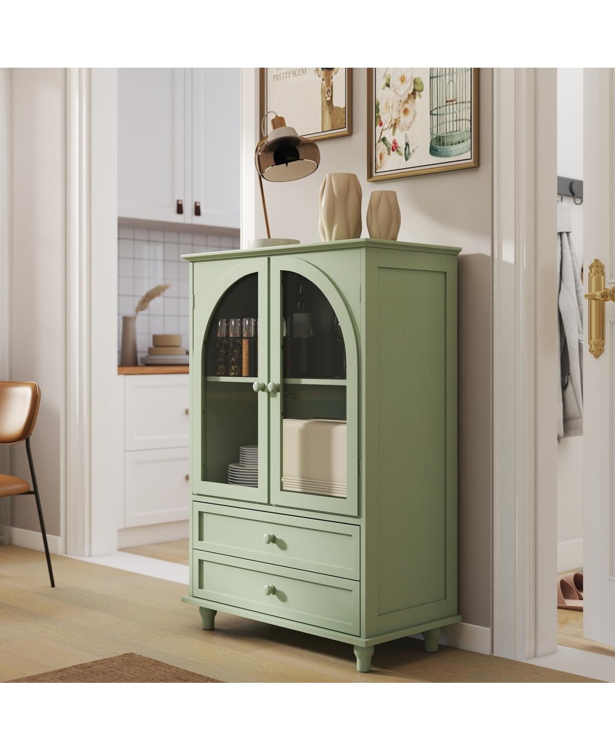 Streamdale Furniture Farmhouse Arched Glass Buffet Cabinet with Drawers - Green