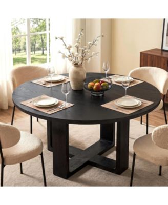 47.24" Round Dining Table for 4-6 People, Solid Wood
