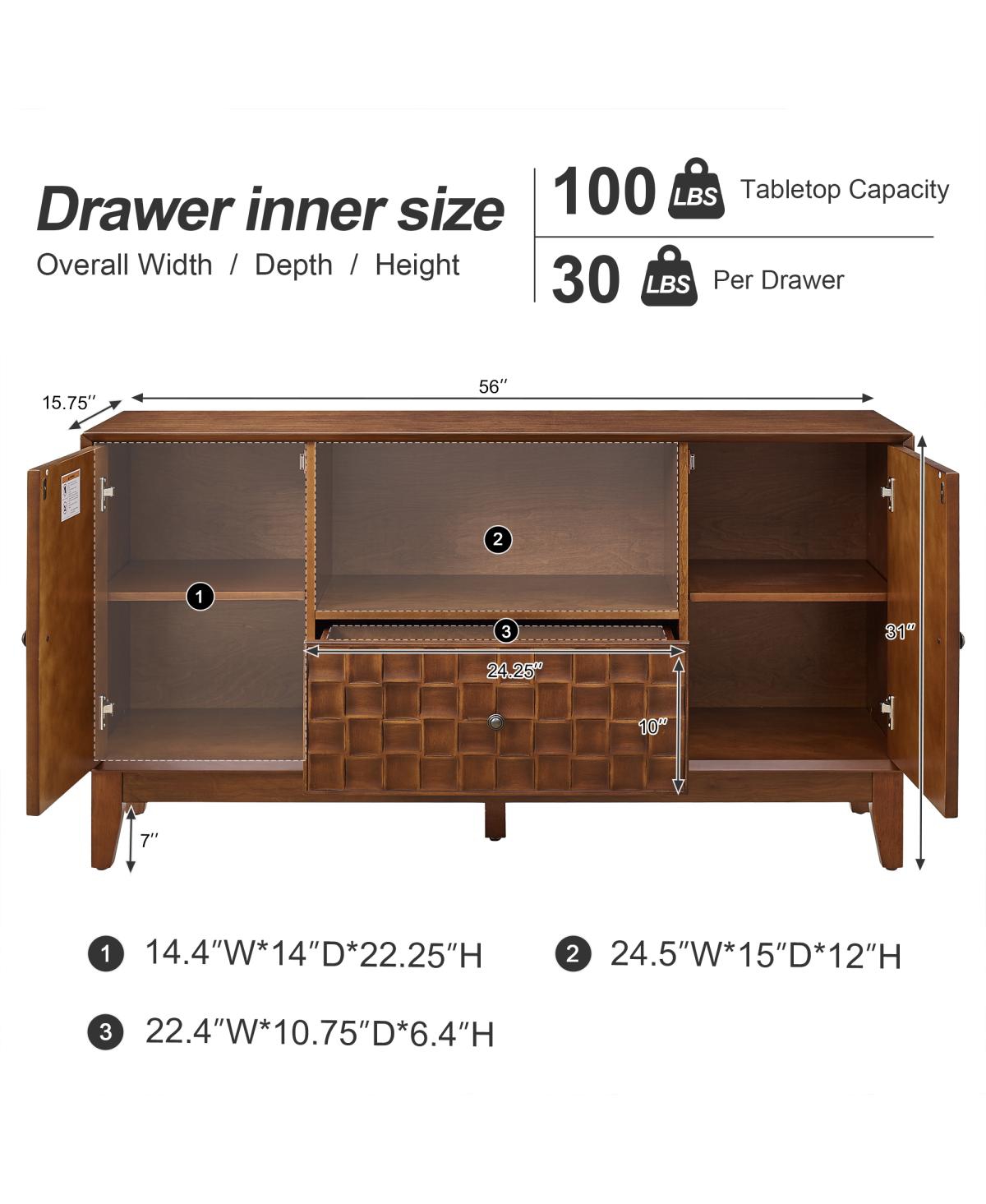 Streamdale Furniture Mid-Century Tv Stand for TVs Up to 55" with Storage Cabinet