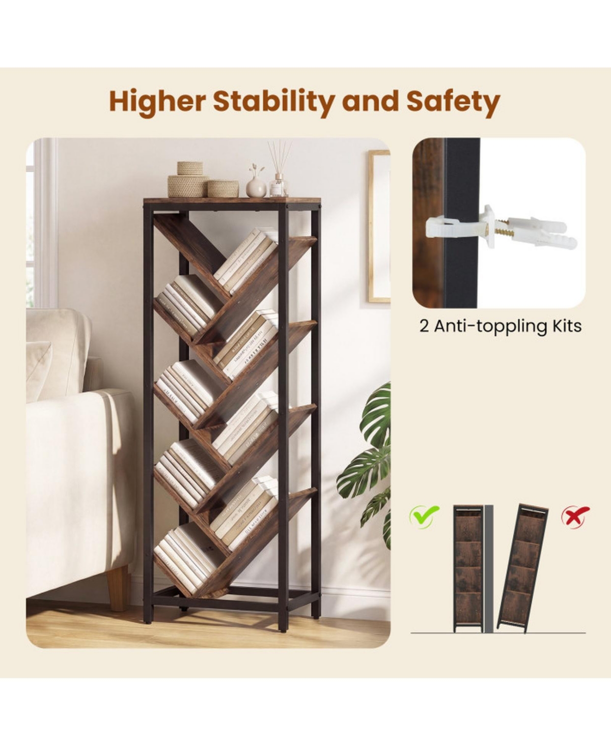 Sugift 9-Tier Tree-Shaped Bookcase with Metal Frame for Hardcover Books