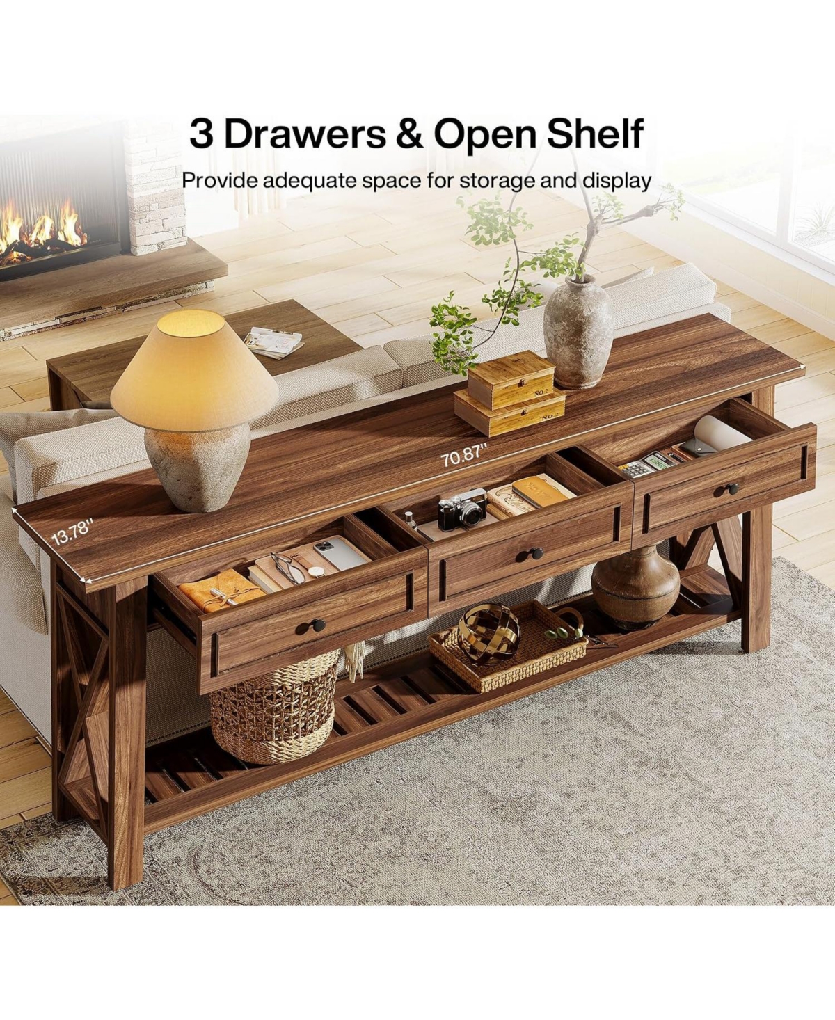 Tribesigns 70.87" Console Table with 3 Drawers and Shelf
