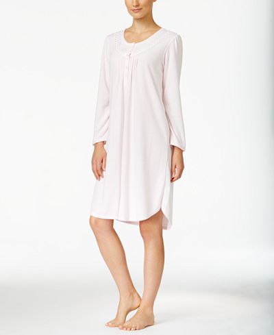 Miss Elaine Embroidery-Trimmed Knit Nightgown