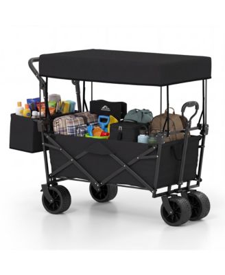 Folding Utility Wagon with Detachable Canopy, Collapsible Garden Cart