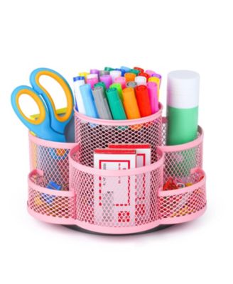 Mesh Desk Organizer With 2 Tier Trays Magazine Holders and Pen Holder
