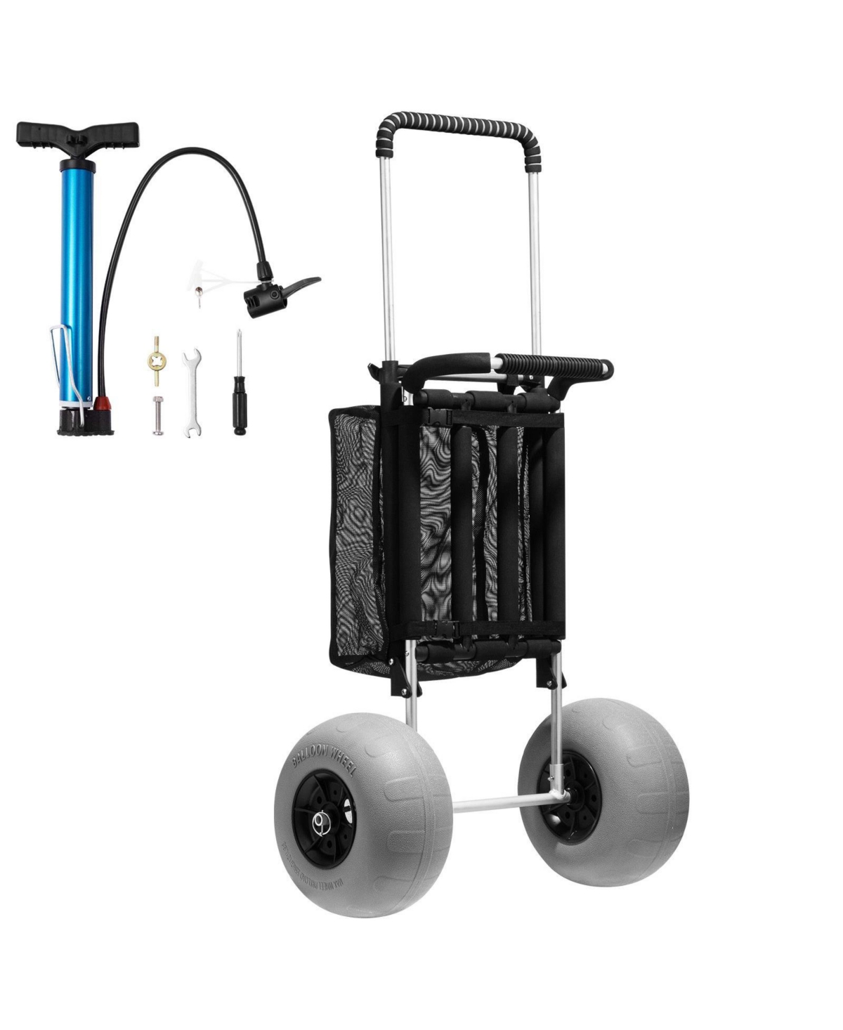 Mountaintop Beach Dolly with Big Wheels for Sand, 29.9" x 15.4" Cargo Deck, 12" Balloon Wheels, Folding Sand Cart, 165LBS Capacity