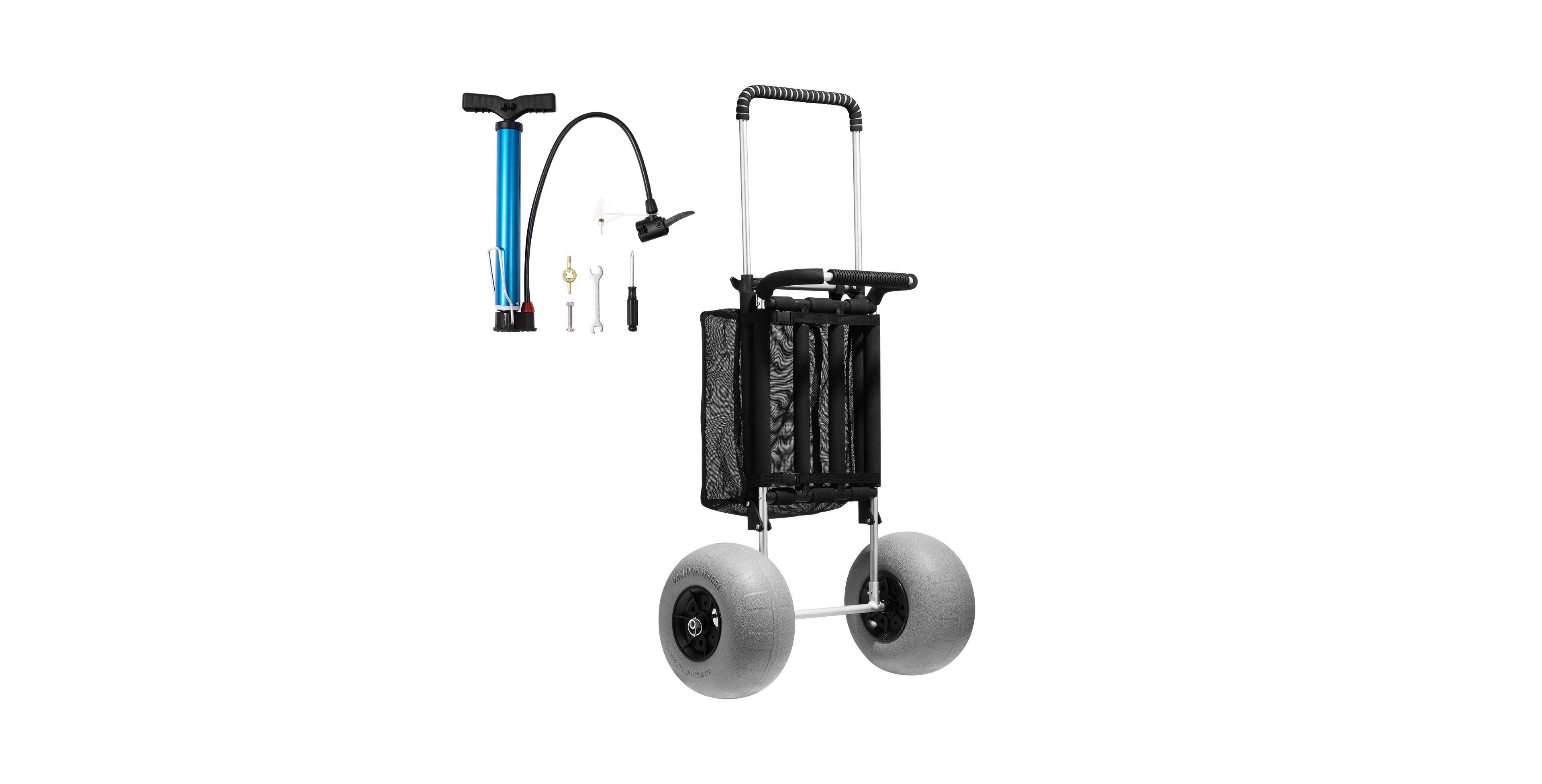 Mountaintop Beach Dolly with Big Wheels for Sand, 29.9" x 15.4" Cargo Deck, 12" Balloon Wheels, Folding Sand Cart, 165LBS Capacity