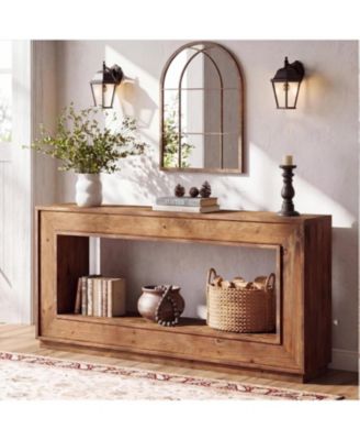 63" Solid Wood Farmhouse Console Table with Storage
