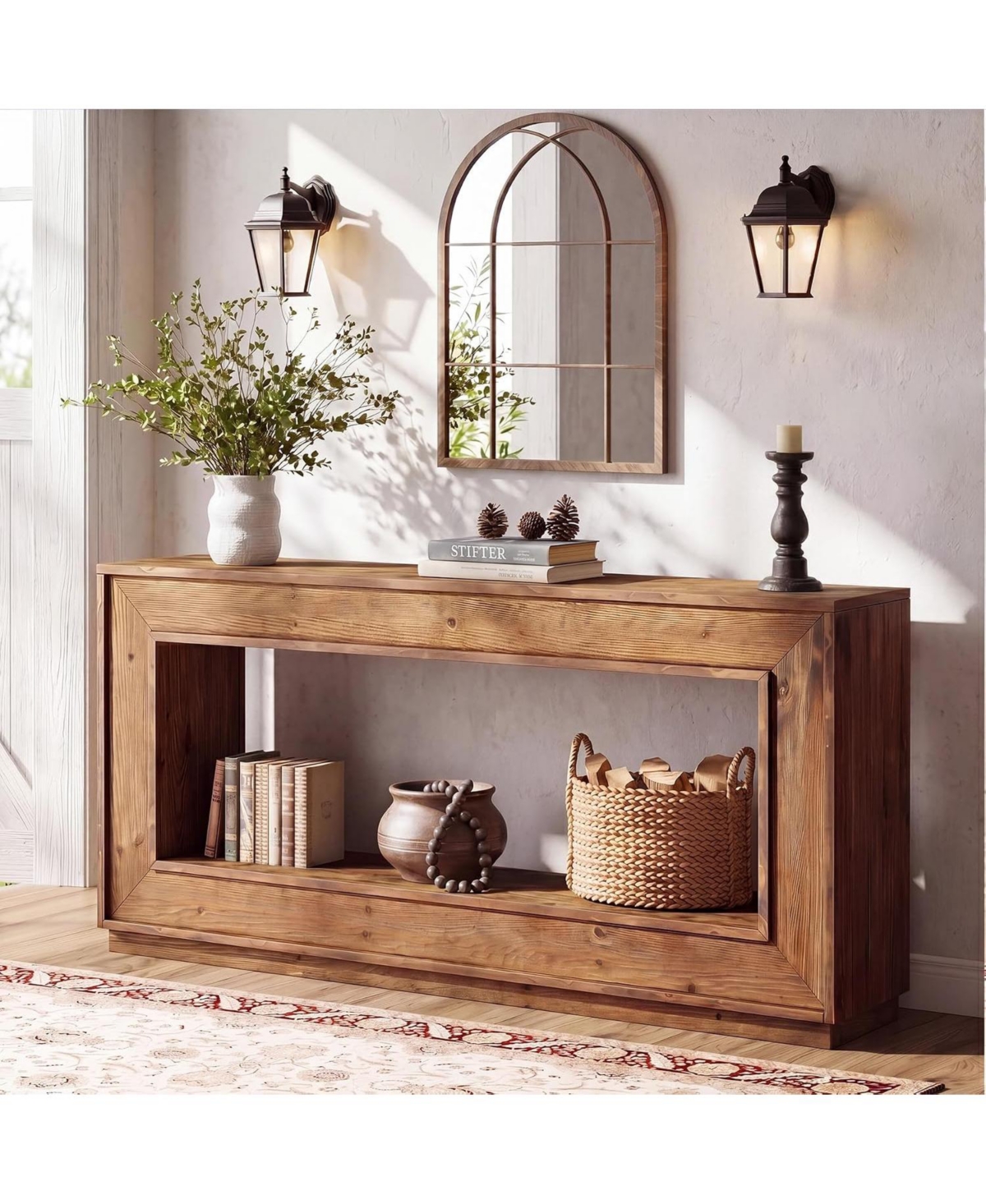 Tribesigns 63" Solid Wood Farmhouse Console Table with Storage