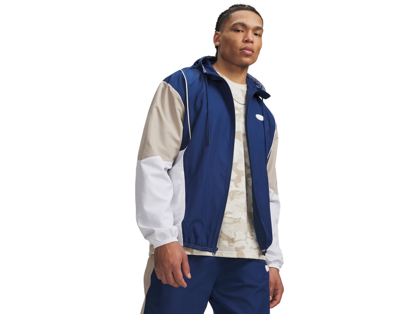 Мужская куртка Under Armour Rival Woven Regular-Fit, цвет: Тёмно-синий / Светло-бежевый — фото 6