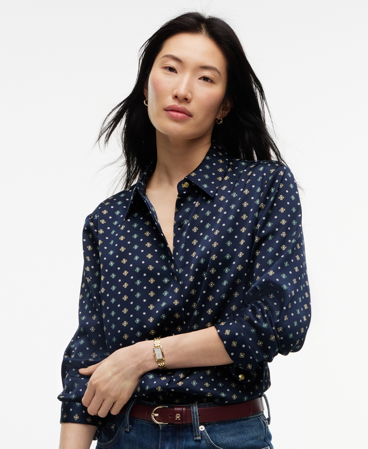Tommy Hilfiger Women's Fluid Floral-Print Long-Sleeve Blouse