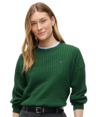 Women's Cable-Knit Crewneck Long-Sleeve Sweater