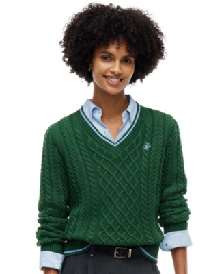 Women's Cable-Knit V-Neck Sweater