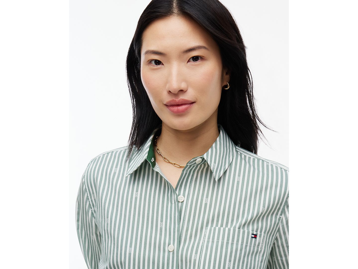 Женская рубашка Tommy Hilfiger Printed Button-Front Roll-Tab, цвет: С принтом экрю / Зелёный — фото 3