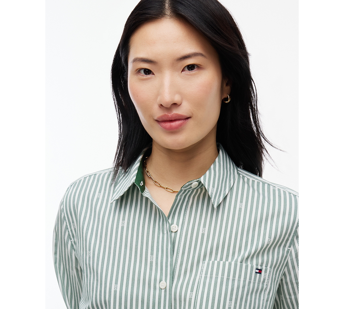 Tommy Hilfiger Women's Printed Button-Front Roll-Tab Shirt