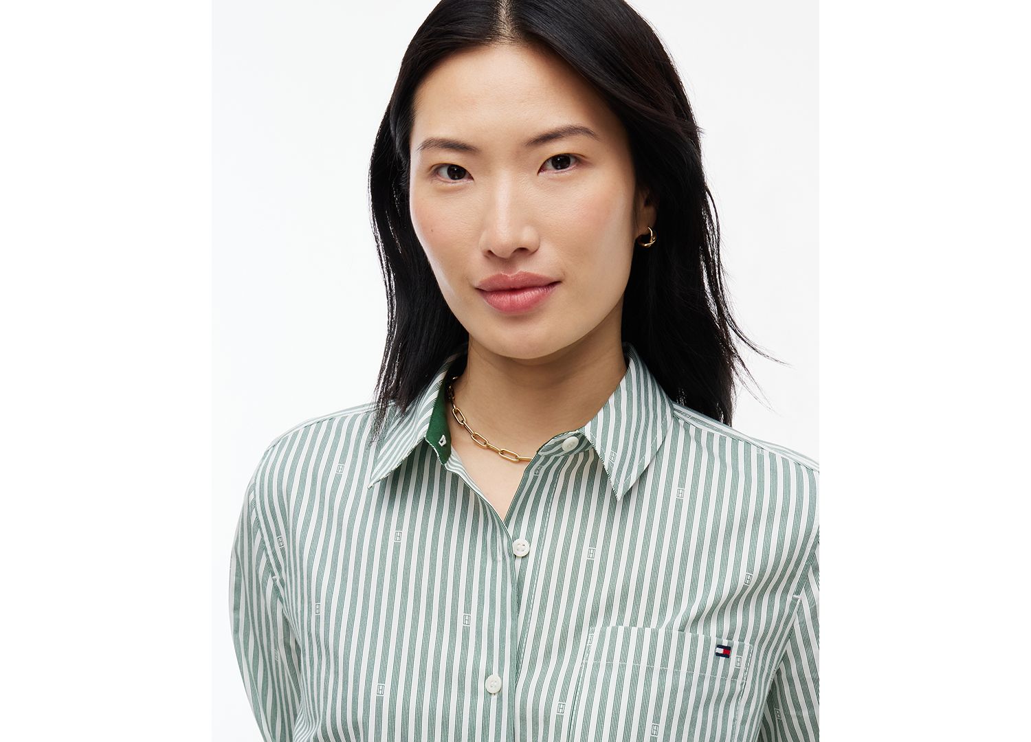 Women's Printed Button-Front Roll-Tab Shirt