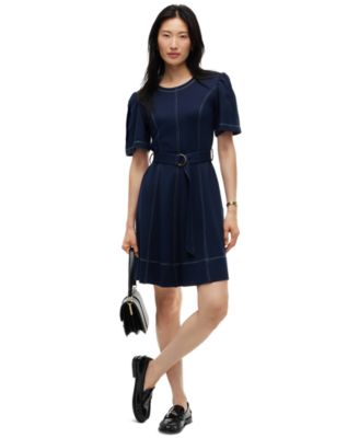 Women's Top Stitch Short-Sleeve Crewneck Ecovero Viscose-Blend Mini Dress