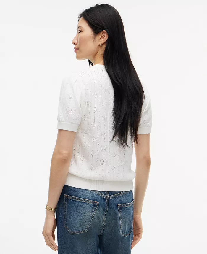Women's Pointelle Puff-Sleeve Sweater - thumbnail 8