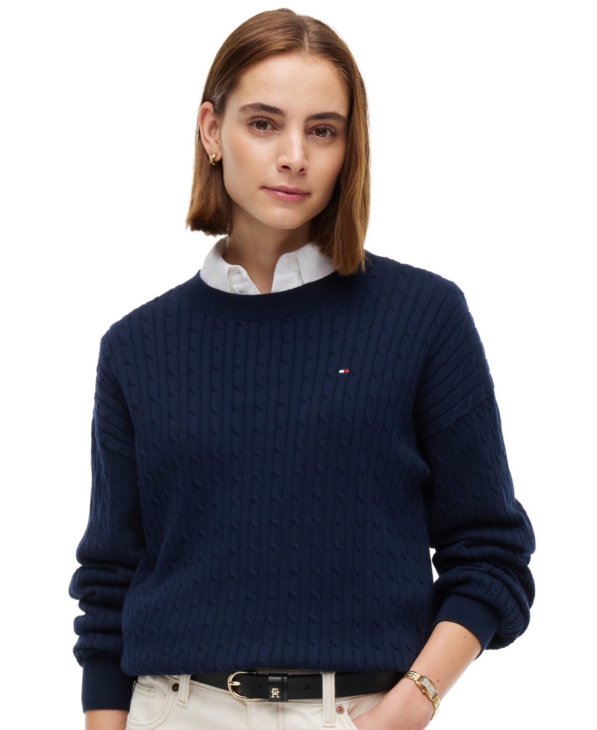 Tommy Hilfiger Women's Cable-Knit Crewneck Long-Sleeve Sweater