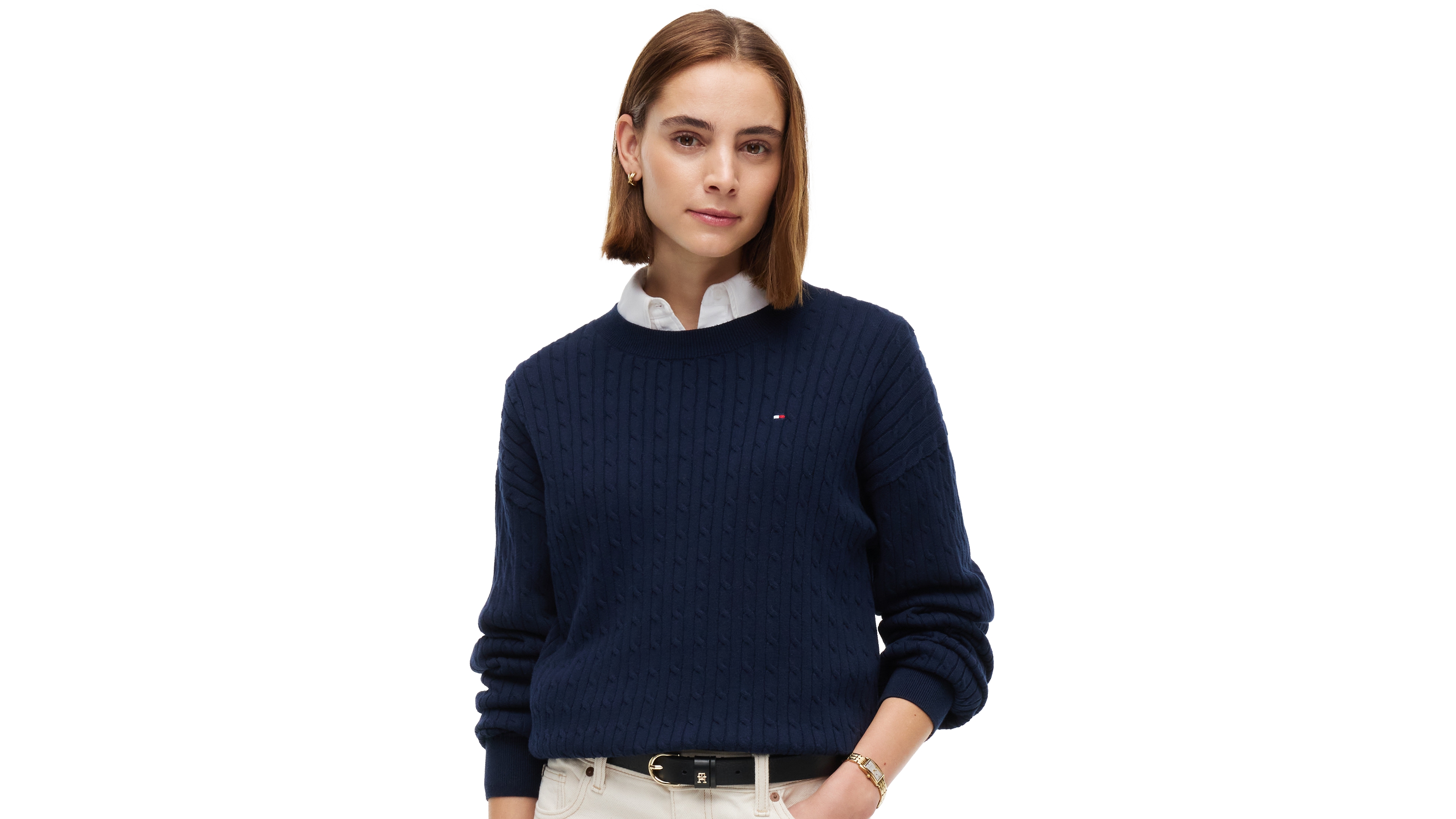 Tommy Hilfiger Women's Cable-Knit Crewneck Long-Sleeve Sweater