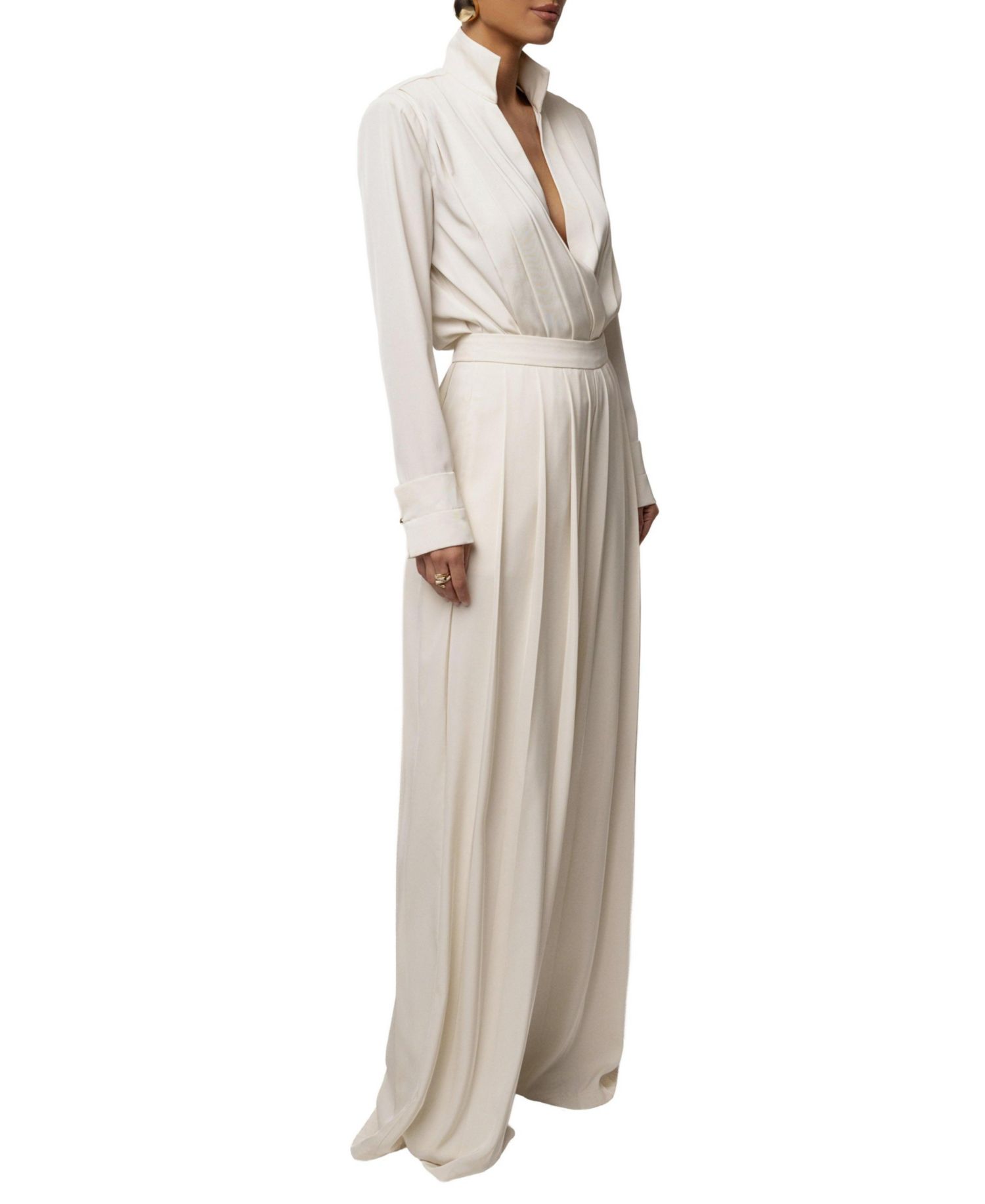 Women's Visionary Pleated Deep-Plunge Long-Sleeve Bodysuit