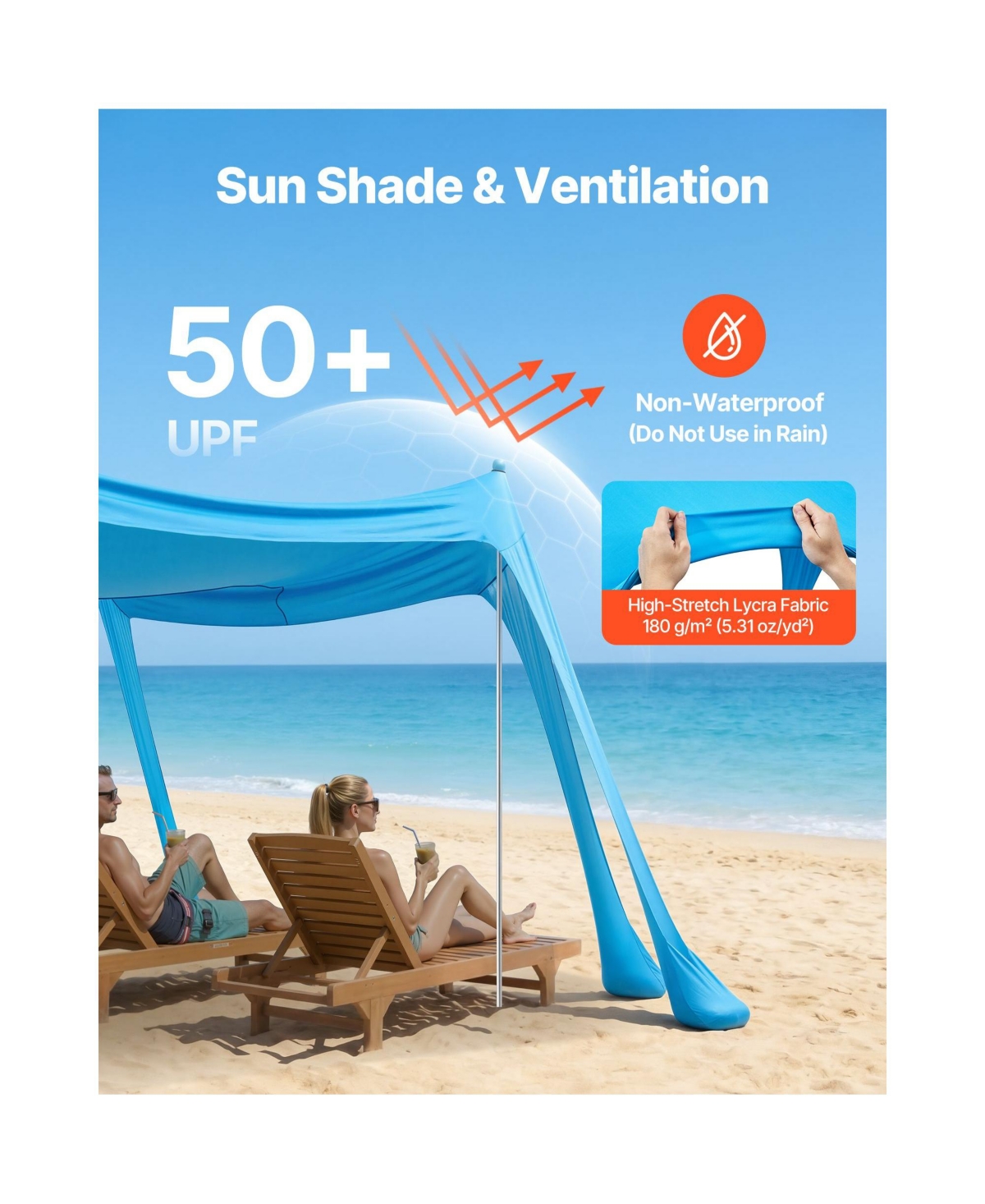 Mountaintop Beach Tent Sun Shelter, UPF50+ Blue Pop-Up Canopy,10x10feet, Sandbags, Poles and Shovels for Outdoor Family Camping Fishing