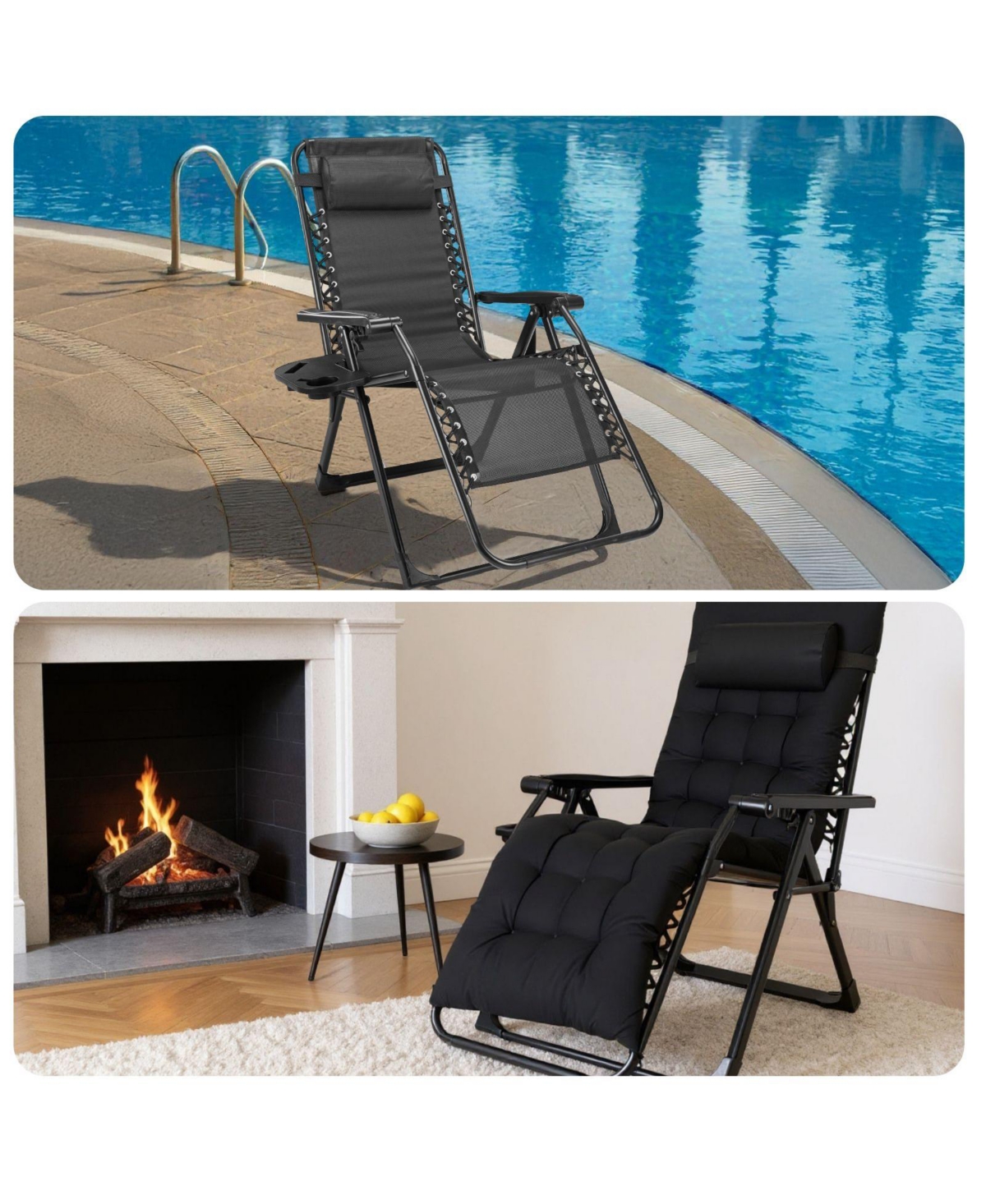 Mountaintop Zero Gravity Chair, Reclining Camping Lounge Chair for Indoor, Reclining Patio Chairs with Cup Holder Trays and Removable Cushion